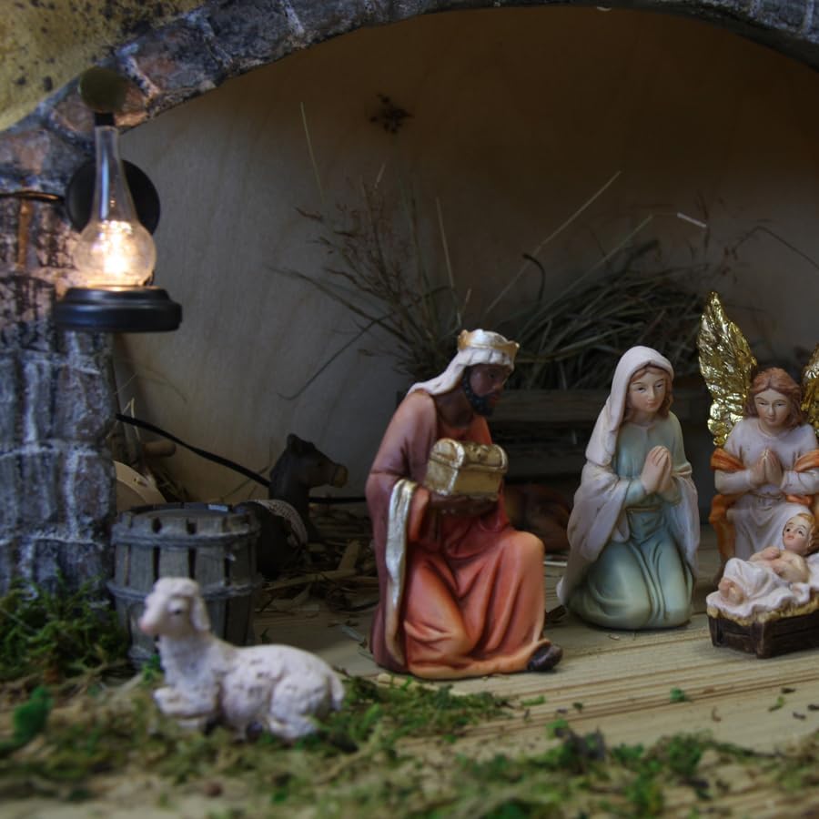 FADEDA Lampe mit Spiegel/Höhe:5 cm/handbemalt/detailgetreue Krippen Figuren - Weihnachten Tisch Deko