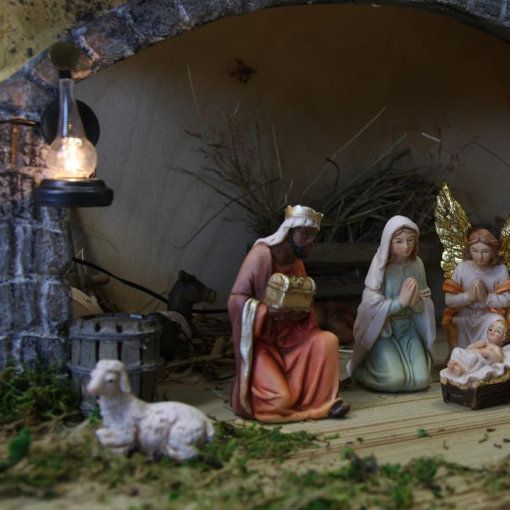 FADEDA Lampe mit Spiegel/Höhe:5 cm/handbemalt/detailgetreue Krippen Figuren - Weihnachten Tisch Deko