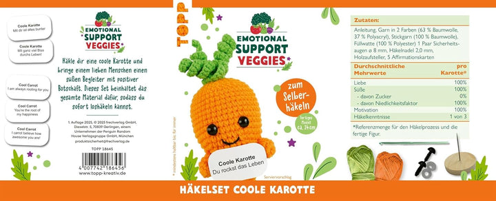 Emotional Support Veggies Häkelset Karotte: Anleitung, Misch-Garn in 2 Farben, Stickgarn, Füllwatte,