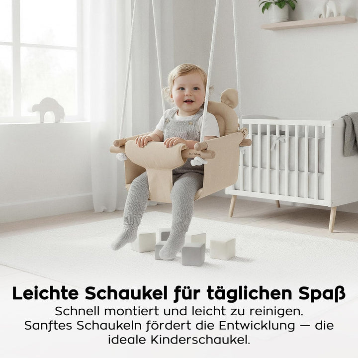 TULANO Hop 30 Biege | Bär Babyschaukel Kinderschaukel Kleinkindschaukel Kindergartenschaukel Set | I