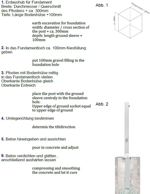 Absperrpfosten 70 x 70 mm umlegbar zum Einbetonieren mit Bodenhülse und Dreikantverschluss