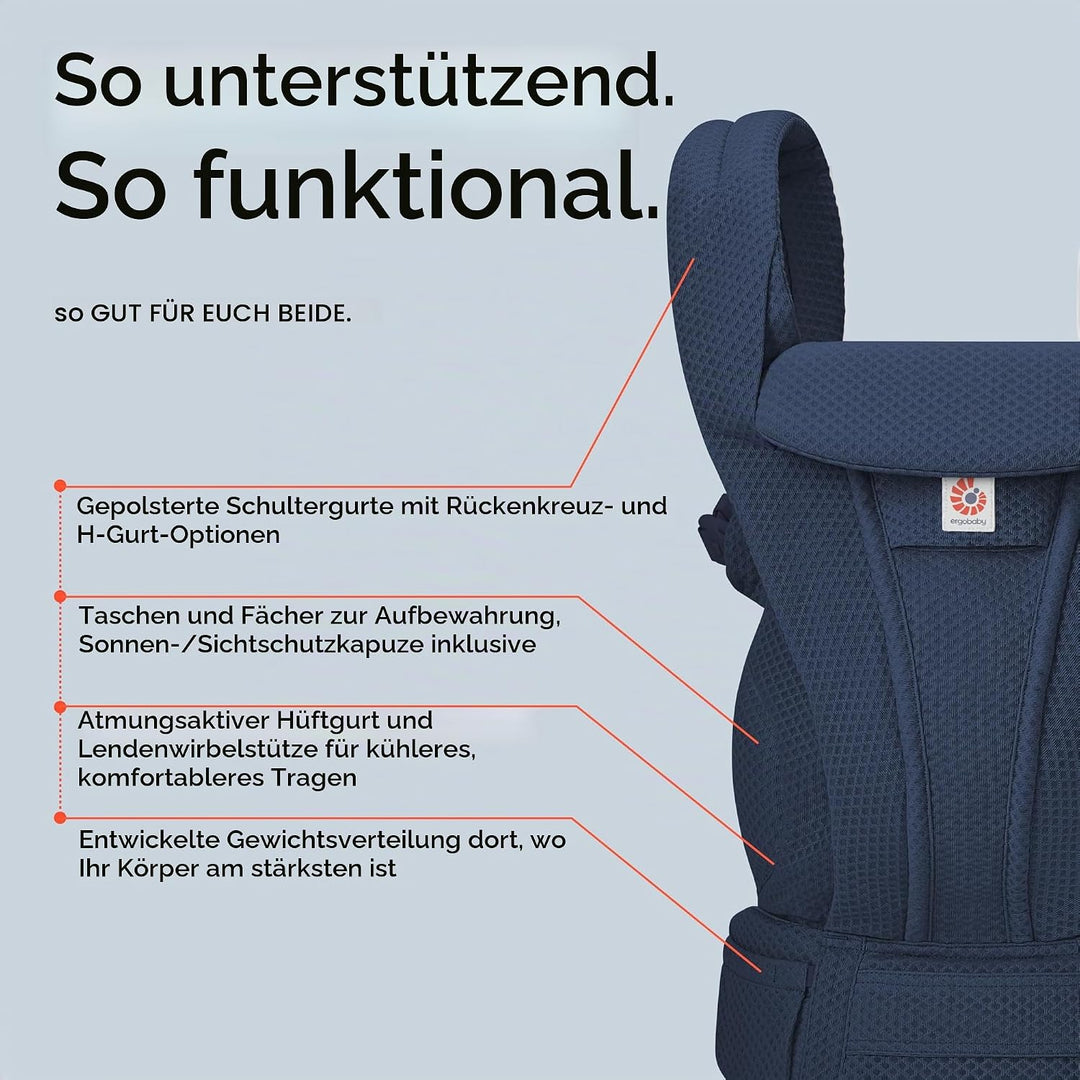 Ergobaby Omni Deluxe All-in-One Babytrage für Neugeborene ab Geburt bis 20kg, Ergonomische 4-Positio