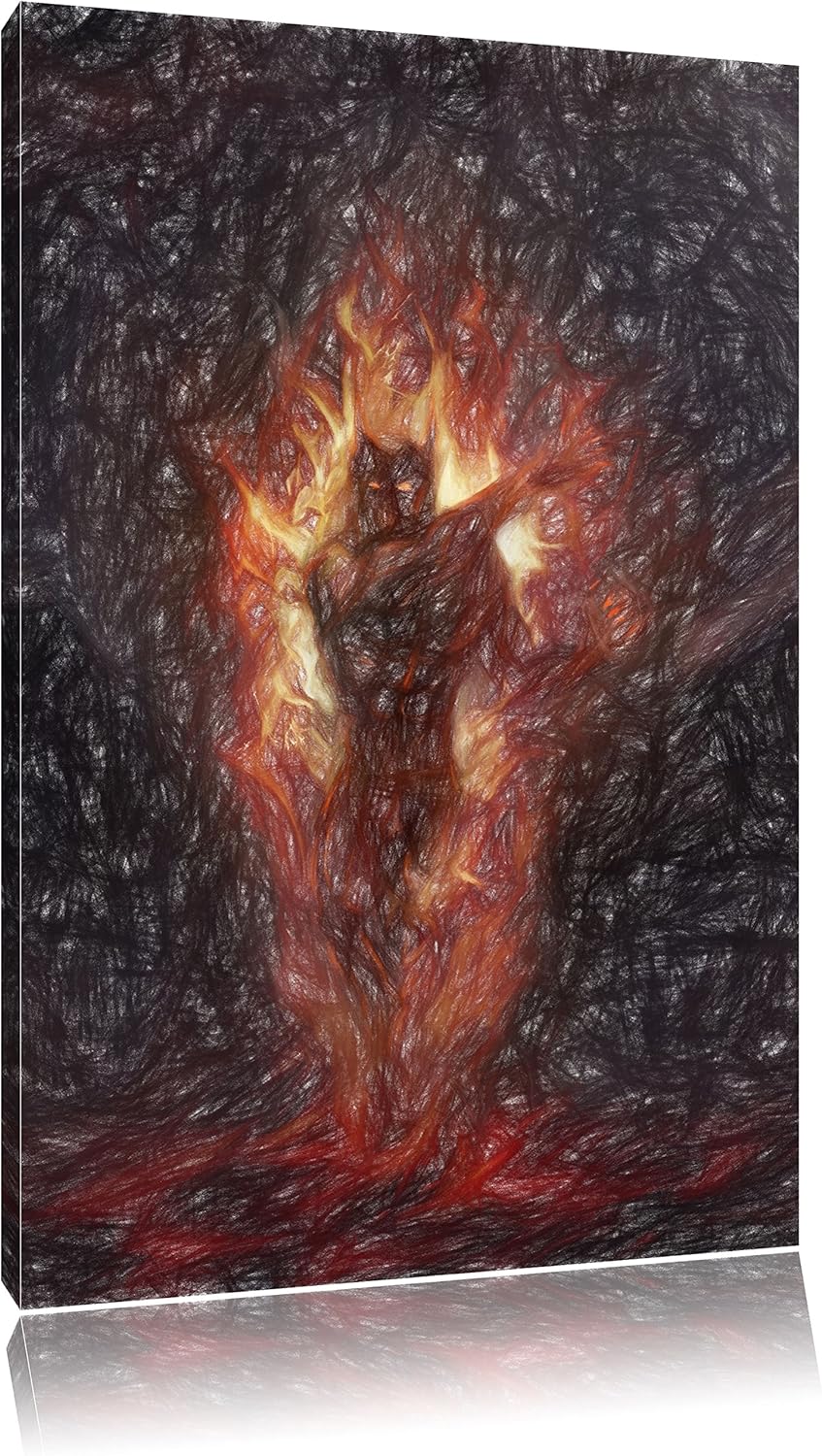 Pixxprint Verdunkelter Dämon des Feuers Kunst Buntstift Effekt, Format: 100x70 auf Leinwand, 100x70