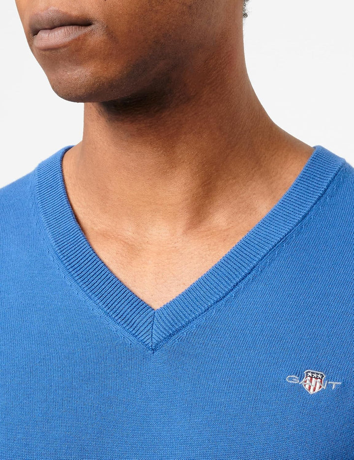Gant Herren Classic Cotton V-Neck Pullover M Rich Blue, M Rich Blue