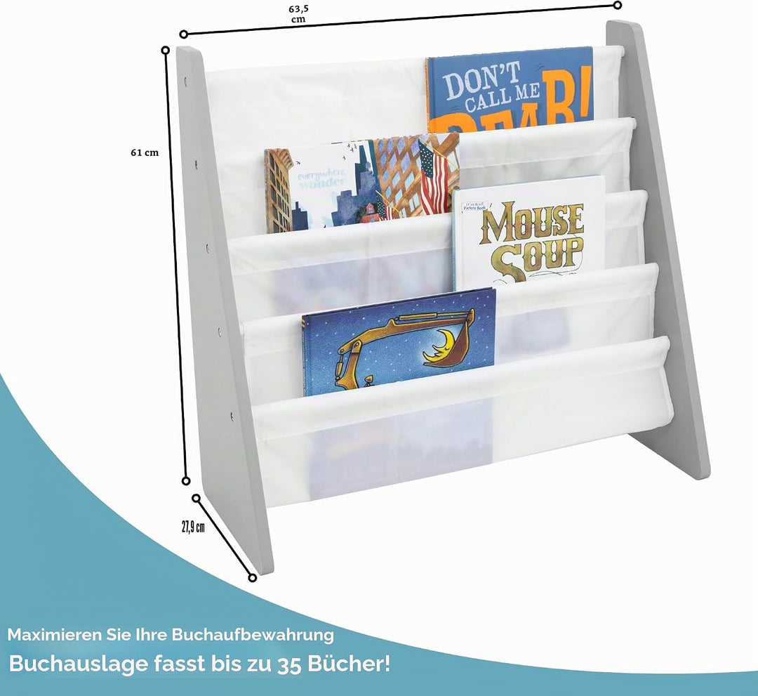 Humble Crew WO671 Kindermöbel - Kinder-Bücherregal aus Holz mit 4 Etagen, Grau/Weiss Grau Weiss, Gra