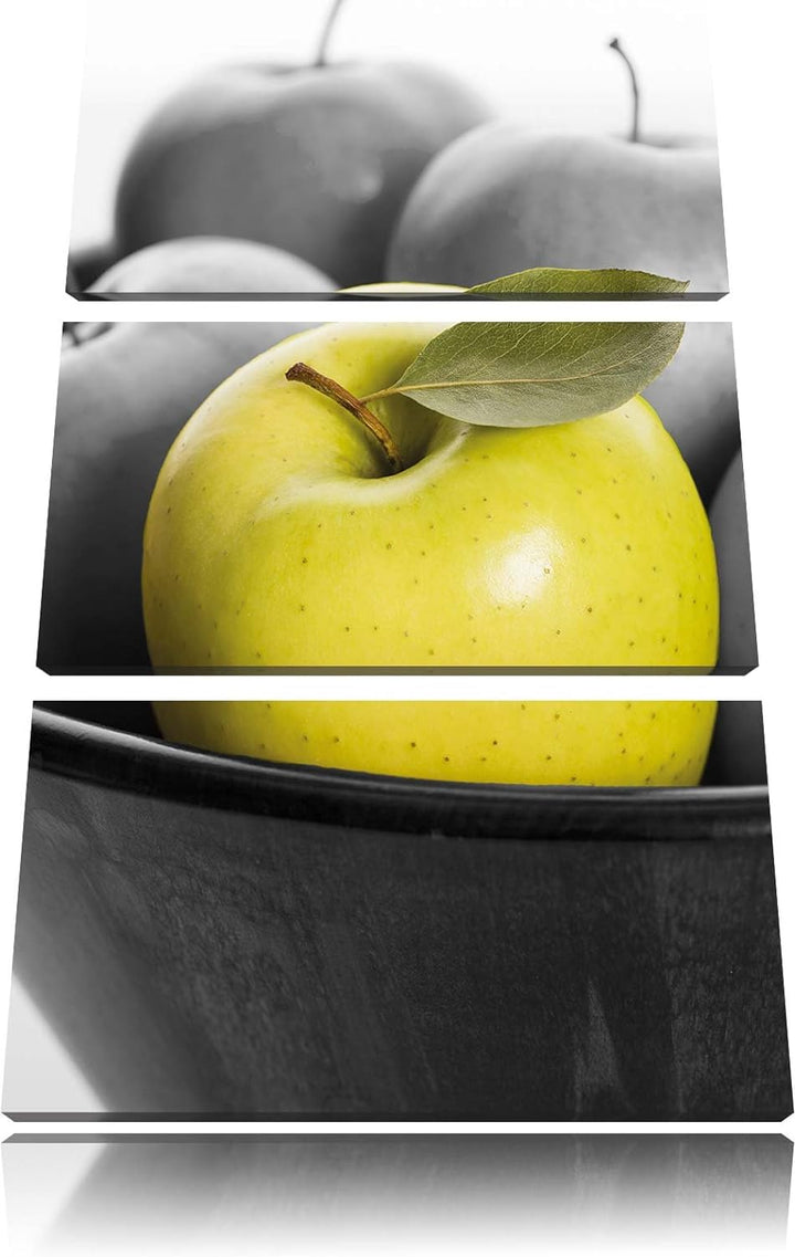 Pixxprint Apple Apfel Korb mit grünen Äpfeln als Leinwandbild/Grösse: 3 Teilig (120x80) cm/Wandbild/