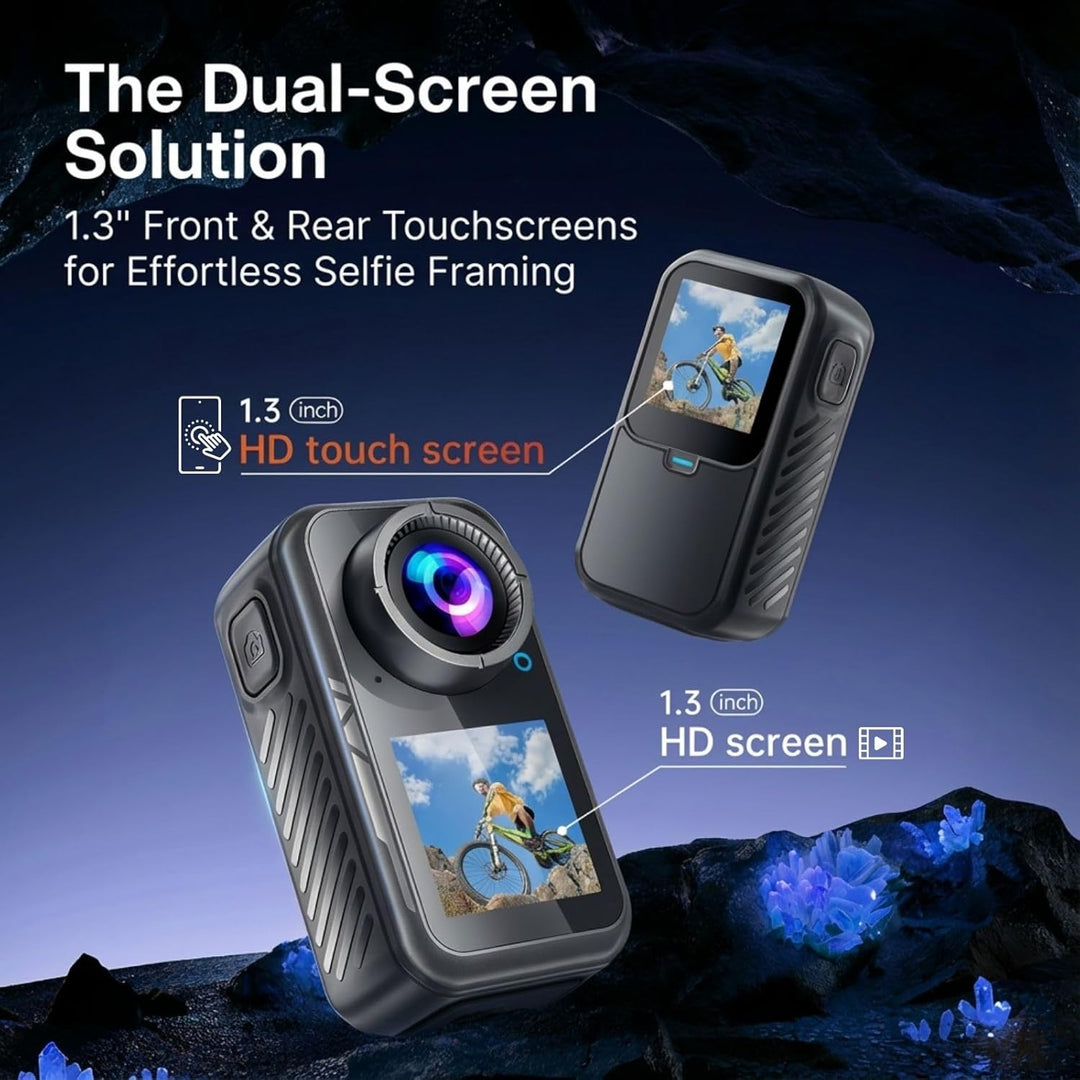 5K 64MP Action Cam mit Magnetischer Halterung, 66g Helmkamera für Motorrad & Fahrrad, Dual-Display V
