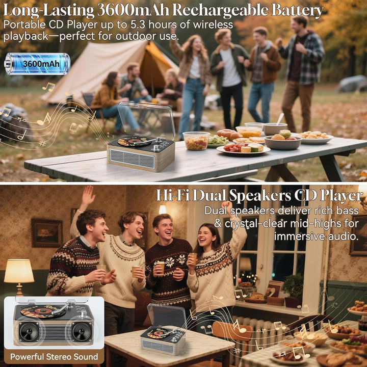 Gueray Tragbarer CD Player Bluetooth CD-Player mit Lautsprecher & Radio & Fernbedienung Unterstützt