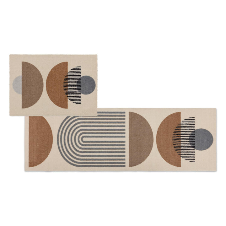Astra rutschfeste Sauberlaufmatte innen - Kreise beige 2er Set 50x70 + 50x150 cm - Wohnraum Fussmatt