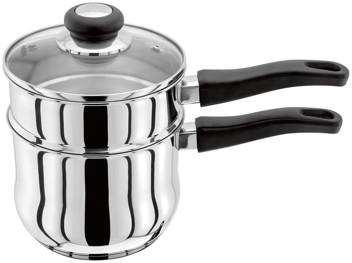 Judge Vista Edelstahl Kochtopf, Schmelztopf, Bain Marie Doppelkocher 16cm, 1,5L, Bruchsicherer Glasd