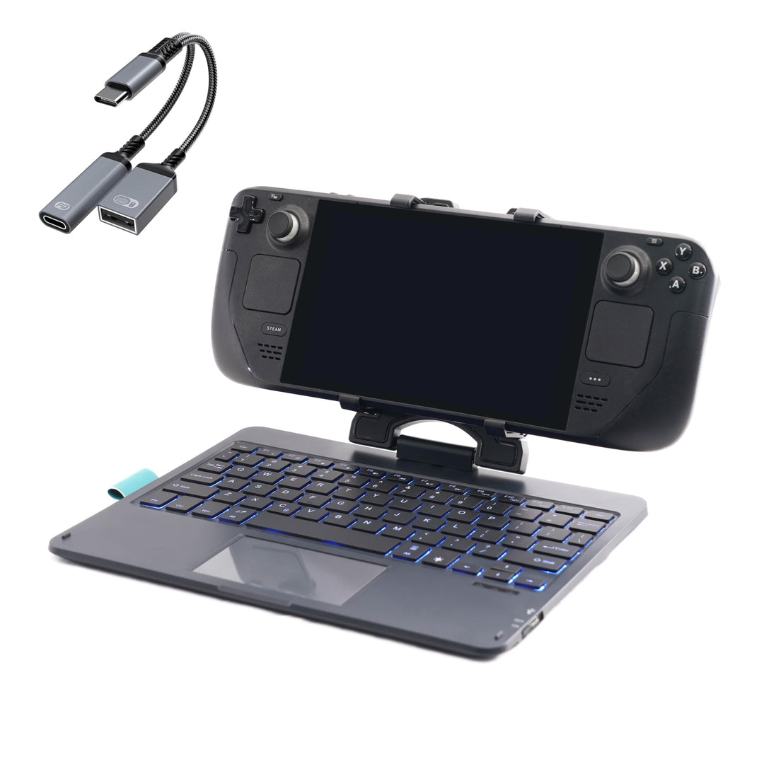 DeckTop mit Splitter – Steam-Deck-Tastatur und Bluetooth-Trackpad-Maus mit mehrfarbigem LED-Laptop-Z