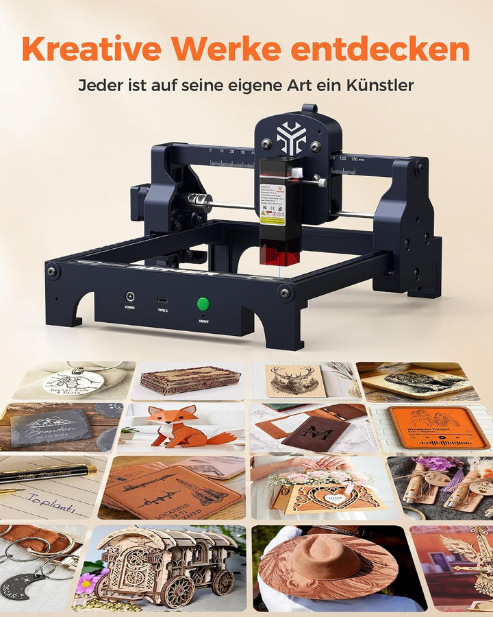 Acmer T1 3,5W Laser Gravur Maschine,Kompakter Laser Cutter für Werkstatt,130×130mm,10000 mm/min,0,01