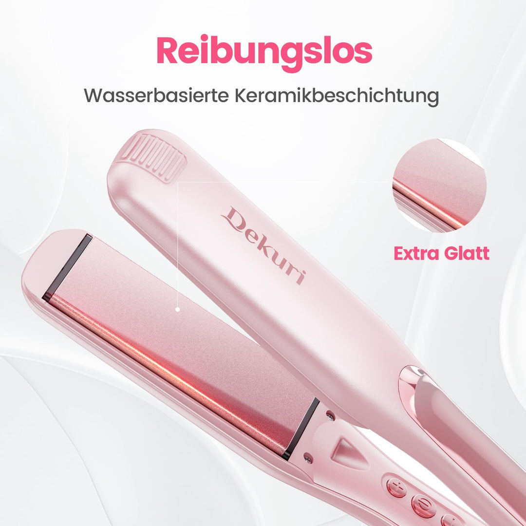 Dekuri Glätteisen, 42 mm breite Platten, wasserbasierter Keramik-Glätteisen Locken und Glätten, Haar
