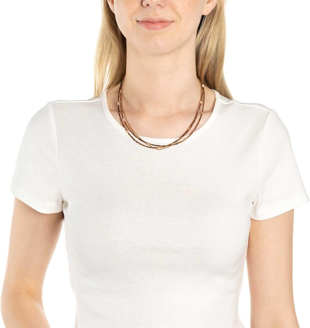 JEWELS BY LEONARDO Flavia Halskette aus Edelstahl 1 Stück, dreireihiges roségoldenes Collier aus Häm