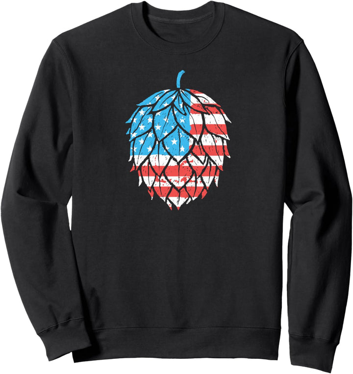 Retro Hops Lover Vintage USA American Flag Beer Graphic Sweatshirt