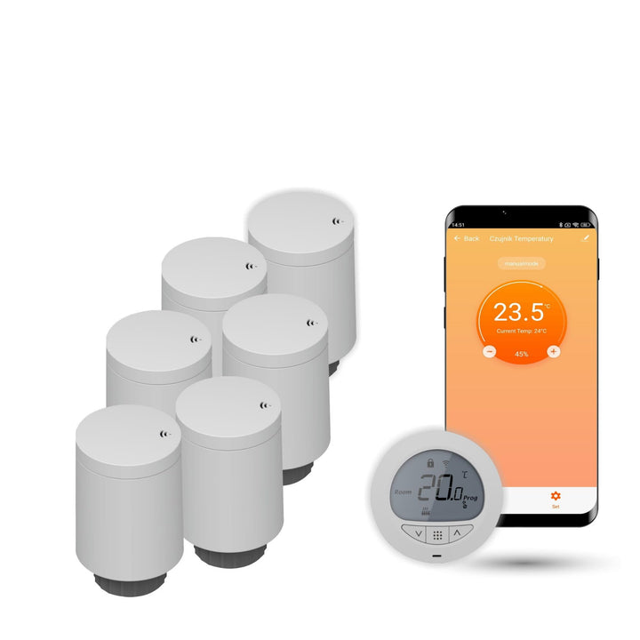 Automat-on Set für Fussbodenheizung mit 6X Smart Heizkörperthermostat und Zigbee Thermostat Fussbode