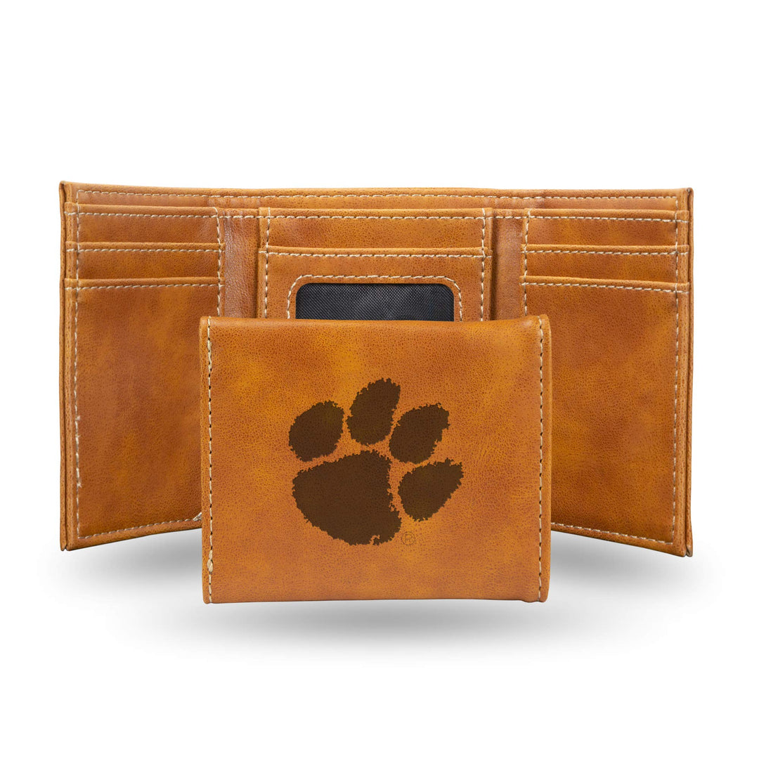 NCAA Rico Industries Laser Engraved Trifold Laser Engraved Tri-Fold Wallet - Men's Accessory Clemson