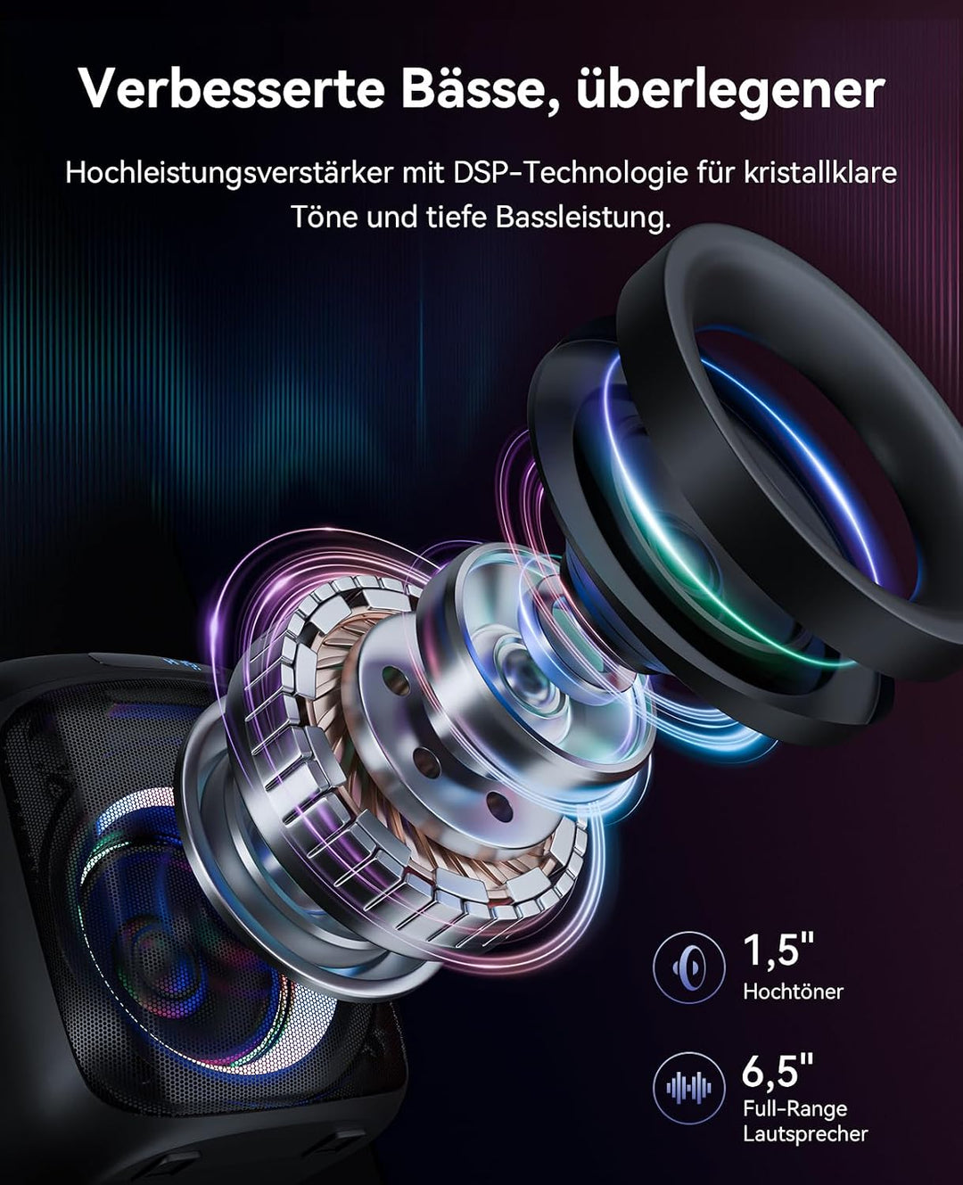 GKS60 Karaoke-Maschine Erwachsene, Bluetooth-Partylautsprecher, 2 Mikrofone