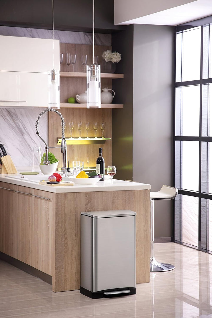 EKO E-Cube Tretmülleimer 40L Edelstahl (34.5 x 40,3 x 65 cm, Dämpfer-System, Fingerabdruck frei, Sta