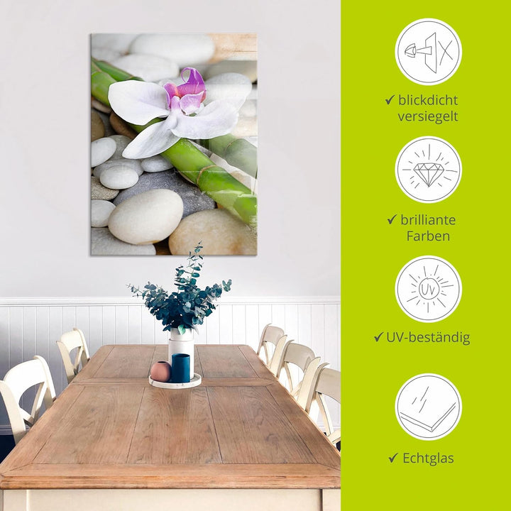 ARTland Glasbilder Wandbild Glas Bild einteilig 60 x 80 cm Wellness Zen Stille Steine Pflanze Bambus