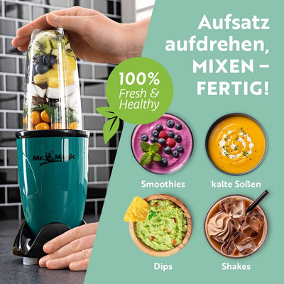 GOURMETmaxx Mr. Magic Smoothie Maker 18-teilig | Standmixer mit 8 Funktionen, inkl. To-Go Funktion m