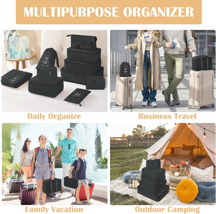 13 Stück Koffer Organizer Set, Schwarz Packing Cubes, Wasserdichte Kofferorganizer für Urlaub und Re