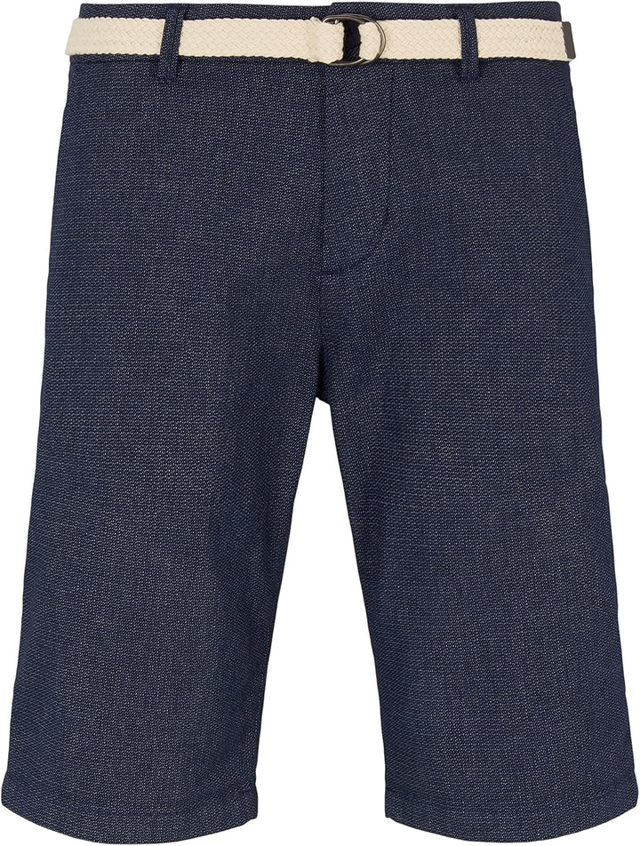 TOM TAILOR Denim Herren Chino Bermuda Shorts mit Gürtel, 29322 - Blue White Dobby