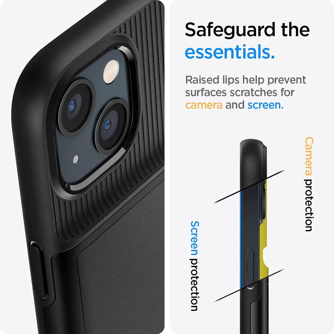 Spigen Slim Armor CS Hülle Kompatibel mit iPhone 13 Kartenfach -Schwarz, Schwarz