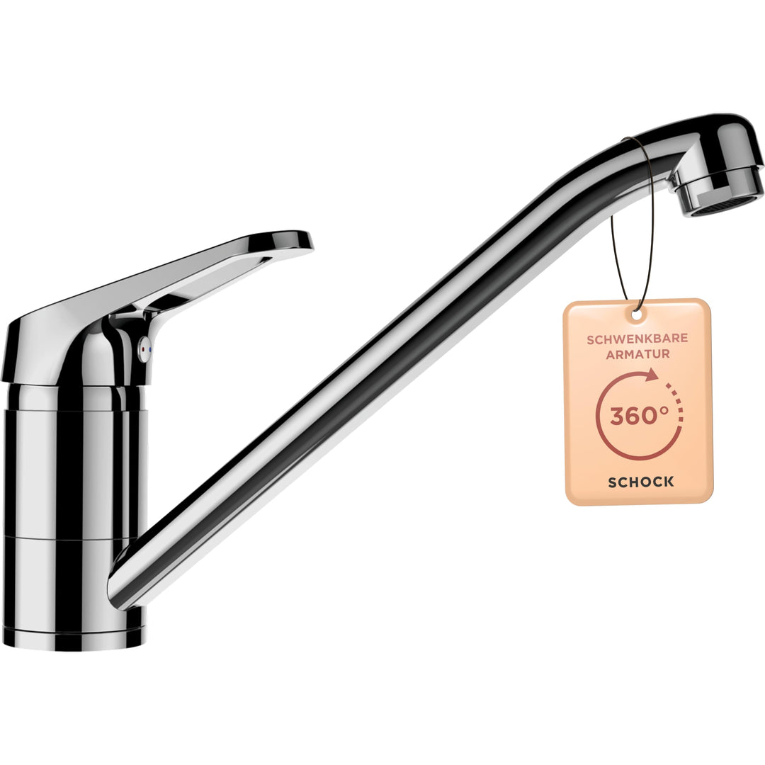 SCHOCK® Küchenarmatur COSMO Chrom I Hochdruck Einhebelmischer mit Festauslauf I 360° schwenkbar I Ze