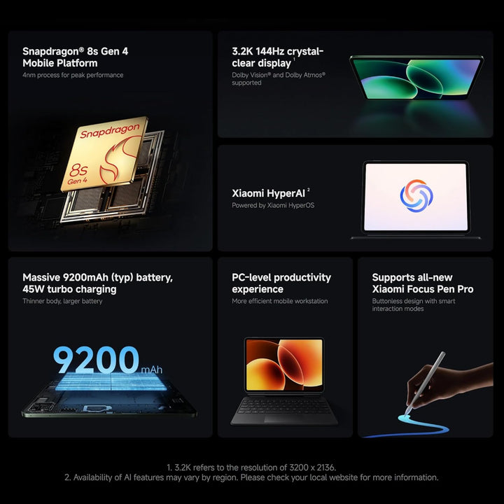 XIAOMI Pad 8 8 GB/128 GB, WiFi 7, 11,2" 3,2K Tablet, Dolby Atmos Sound, Snapdragon 870 Prozessor, 92