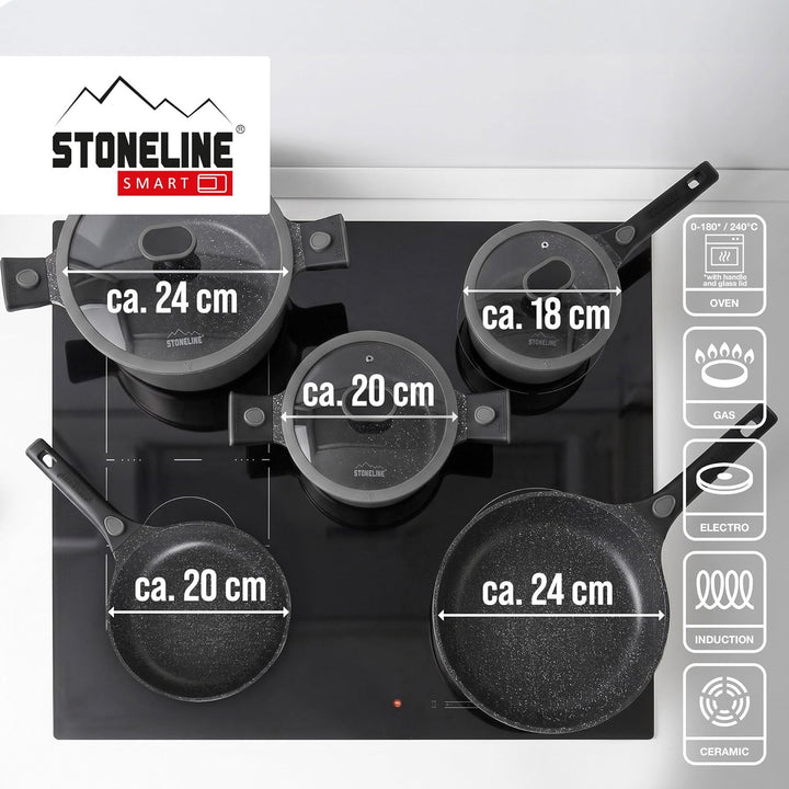 STONELINE SMART Pfannen und Töpfe Set 8-teilig, Aluguss Topfset mit Deckel, Abnehmbarer Griff, Kocht