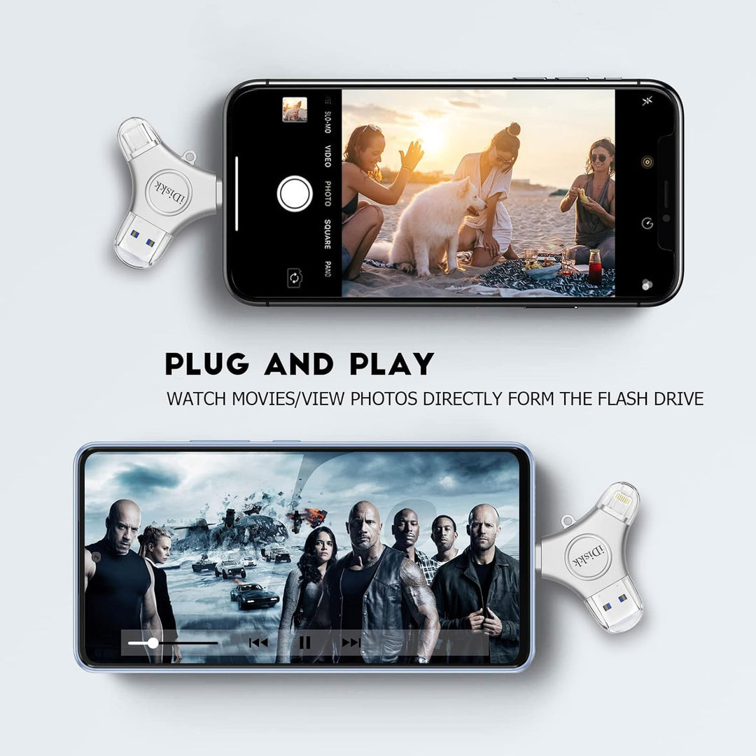 iDiskk Fotostick für iPhone/iPad, 3-in-1 USB-C 128 GB iPhone-Speicherstick mit MFi-Zertifizierung, i