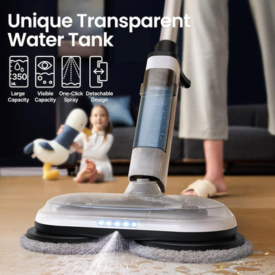 [2023-Upgrade] iDOO Kabellos Elektrischer Mopp Bodenwischer mit Sprühfunktion, LED Beleuchtung 350ML