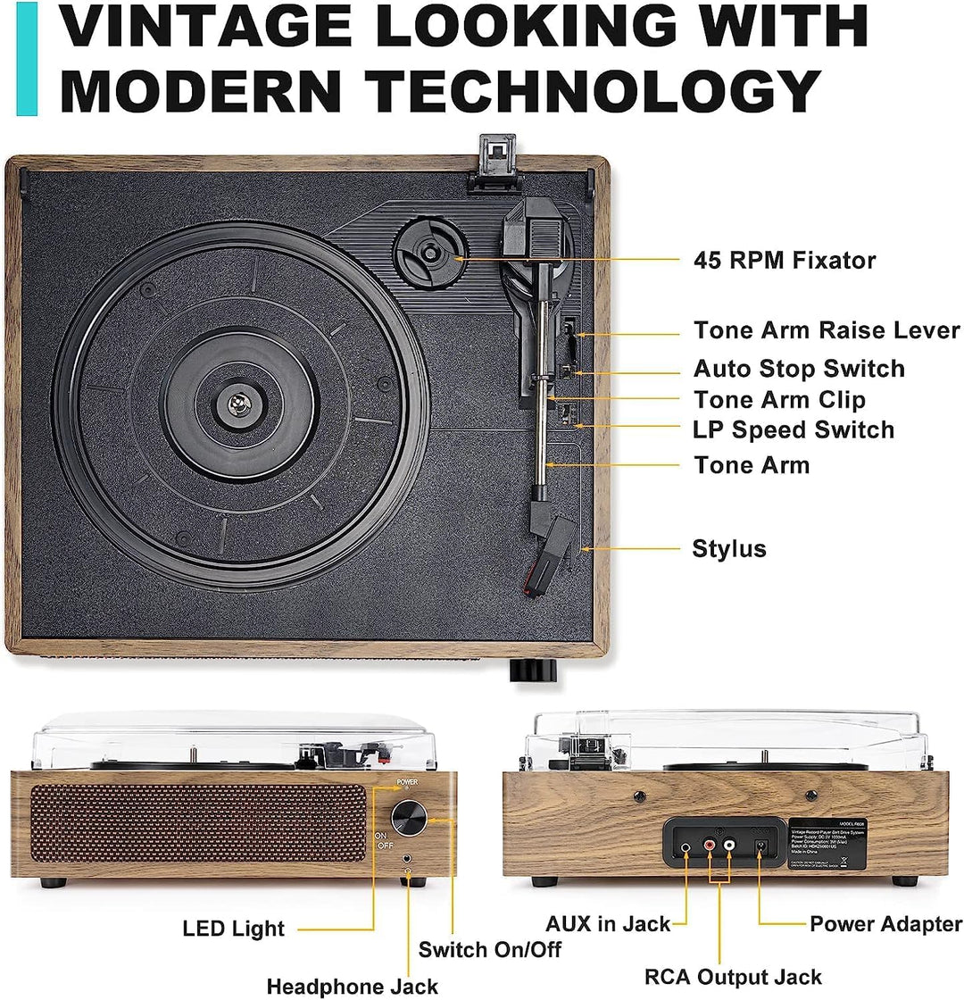 Trynnay Plattenspieler mit Lautsprecher Vinyl Schallplattenspieler Wireless LP Phonograph mit Eingeb