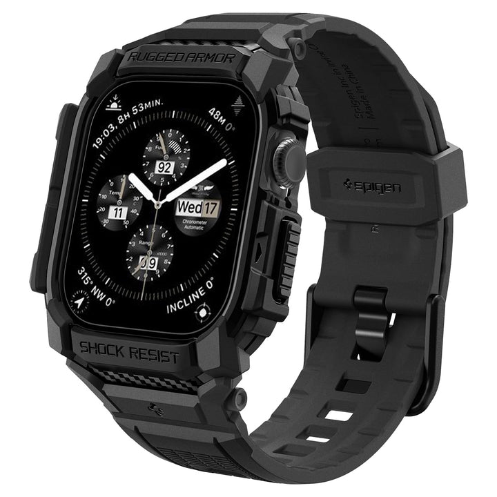 Spigen Rugged Armor Pro Hülle mit Armband Kompatibel mit Apple Watch 11/10 46mm (2025/2024) Matte Bl