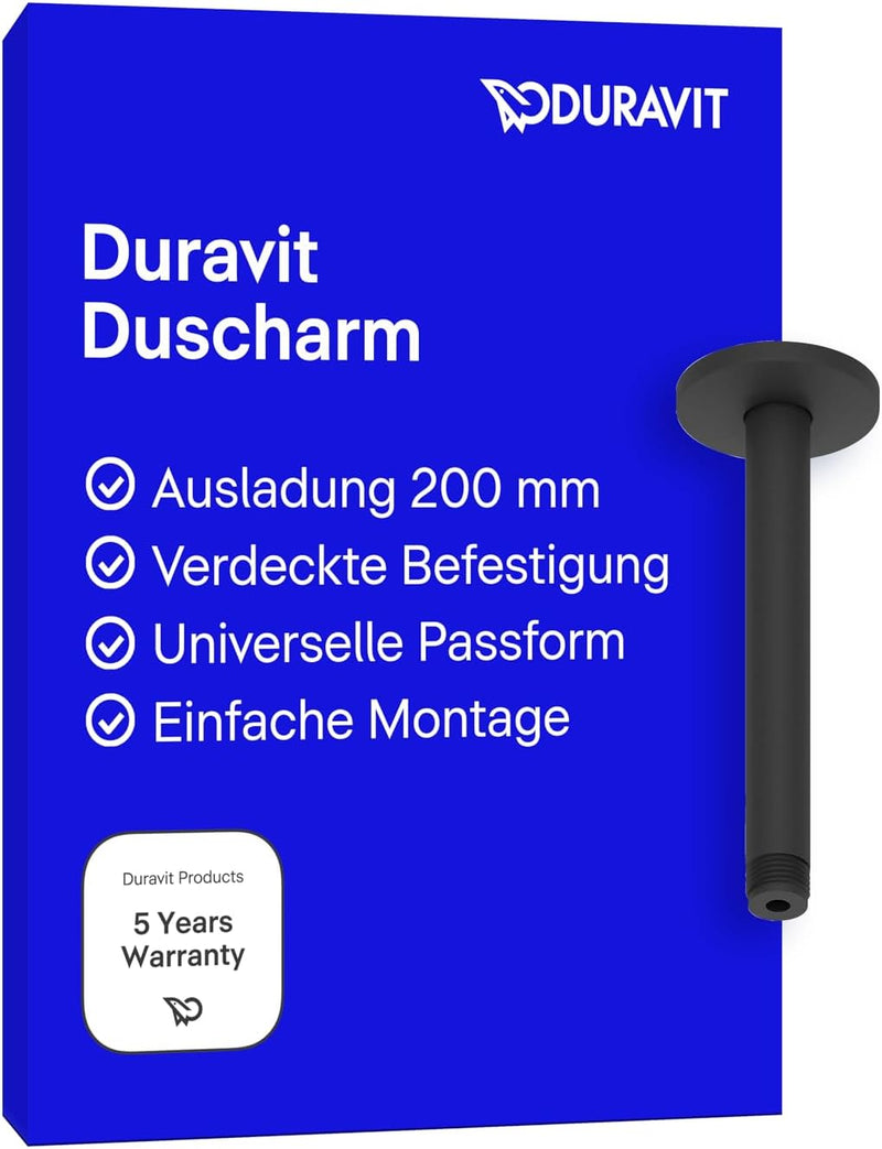 Duravit UV0670025046 Universal Duscharm, Duscharmatur Deckenbefestigung, Brausearm 200 mm, Duschbrau