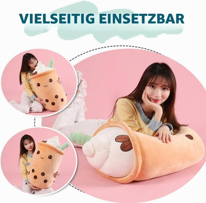 Bubble Tea Kuscheltier PlüSchtier XXL SüssE Kissen, Kawaii Bubble Tea Cup Plushie Stofftier Boba Tee