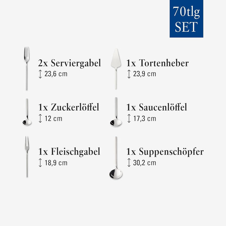 Villeroy & Boch - NewWave Tafelbesteck 70-teilig Silber, Spülmaschinenfest, Besteck Set für 12 Perso
