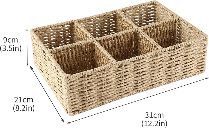 Snack Organizer mit 6 Fächern – Handgeflochtener Snackkorb aus Naturmaterial, Snack Bar Aufbewahrung