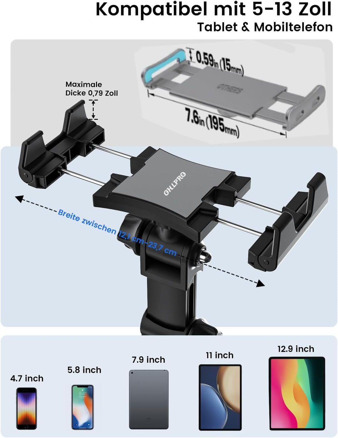 OHLPRO Tablet Halterung Auto,360° Drehung Tablethalterungen 18cm Ausziehbare Arm+ Waschbar Saugnapf,