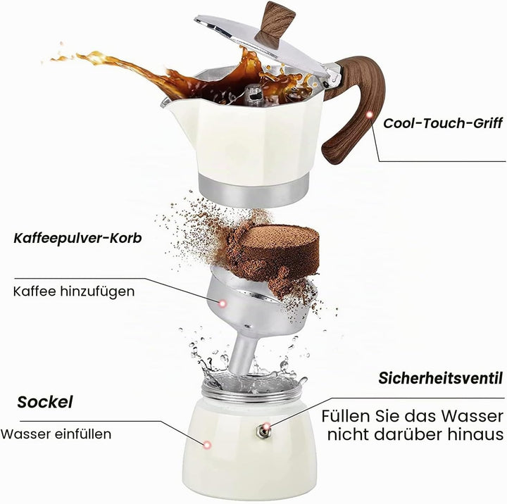 Espressokocher für den Herd, 3 Espressotassen, Mokkakanne – 142 ml, manuelle kubanische Kaffee-Perko