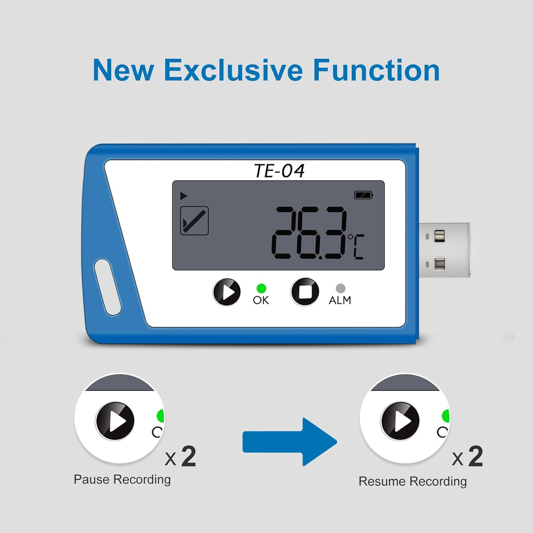 ThermElc Temperaturdatenlogger, Temperaturlogger mit externem Sensor, PDF & EXCEL Bericht, USB Daten
