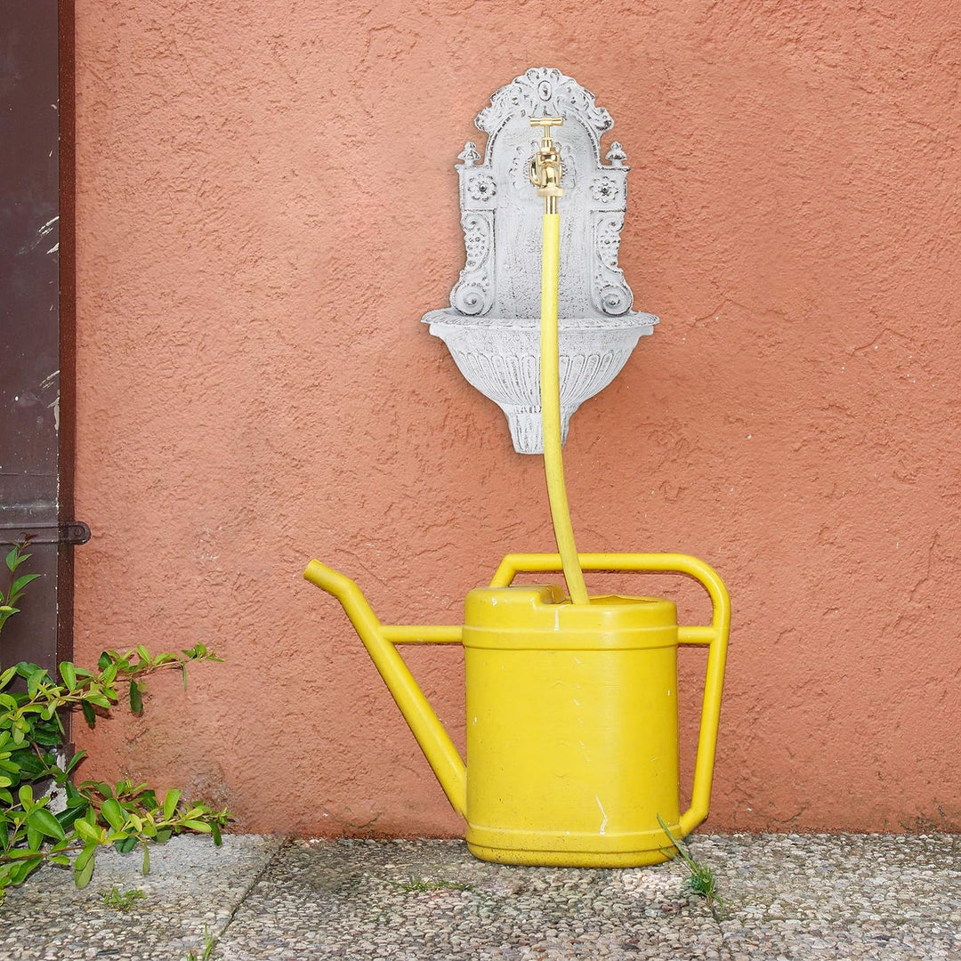 Relaxdays Wandbrunnen antik, mit Wasserhahn, nostalgisch, Waschbecken Garten, Aluguss, H x B x T 40