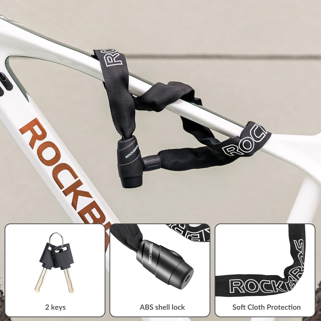 ROCKBROS Fahrradschloss 95cm/15.61mm Fahrrad Kettenschloss Hoher Sicherheitsstufe mit 2 Schlüssel Wa