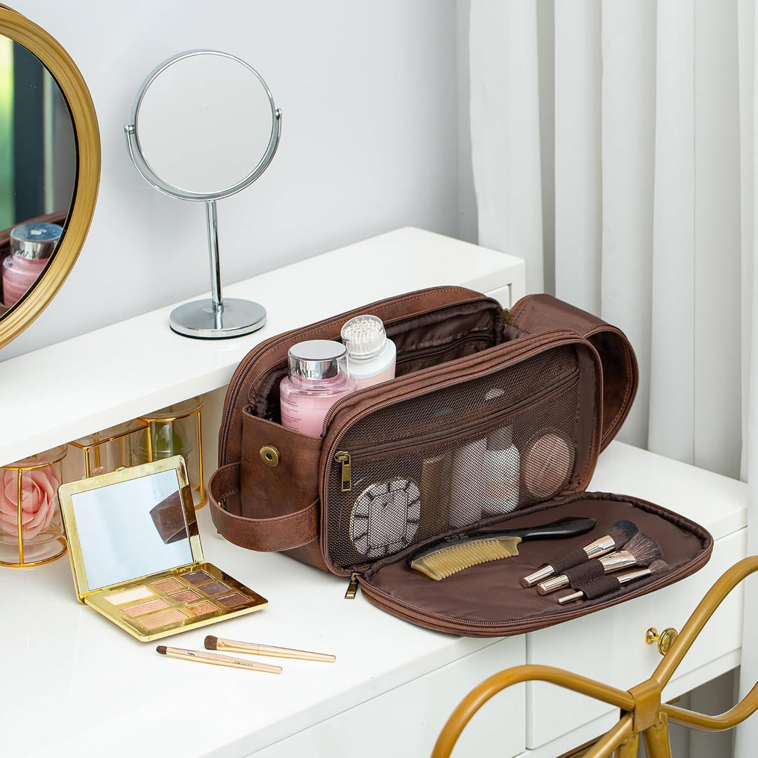 Elviros Kulturbeutel PU-Leder für Herren grosse wasserdichte Reise-Kulturtasche Waschtasche im Bade