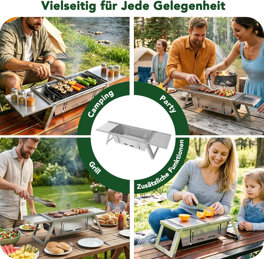 E EASTSTORM Camping Grill, Klappgrill Holzkohlegrill mit 4-stufiger Hitzeverstellung, Mini Tischgril