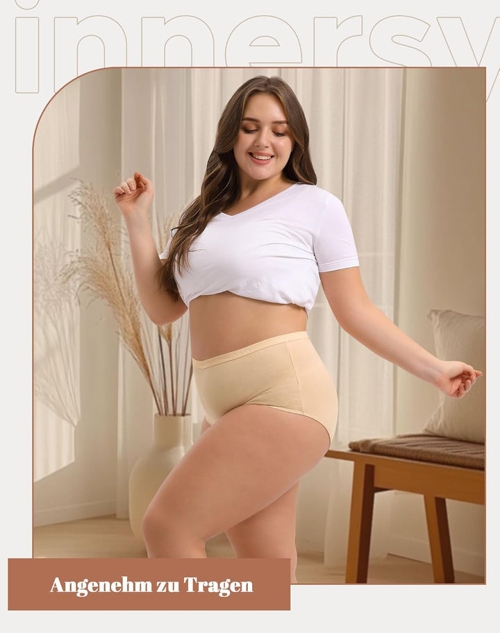 INNERSY Unterhosen Damen Grosse Grössen Schlüpfer Baumwolle High Waist Slip Maxi Unterwäsche 5er Pac