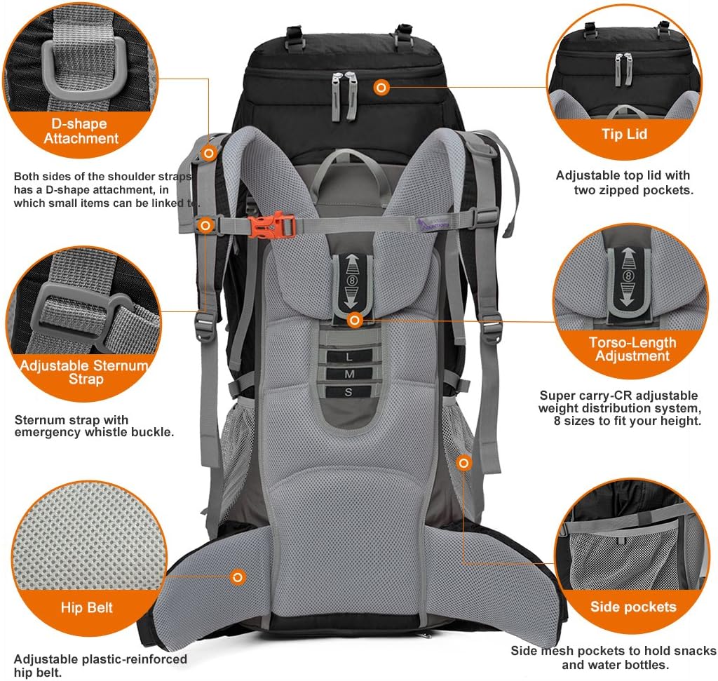 MOUNTAINTOP 70L Trekkingrucksack Innenrahmen Rucksack Wanderrucksack Herren Damen Backpacking Rucksa