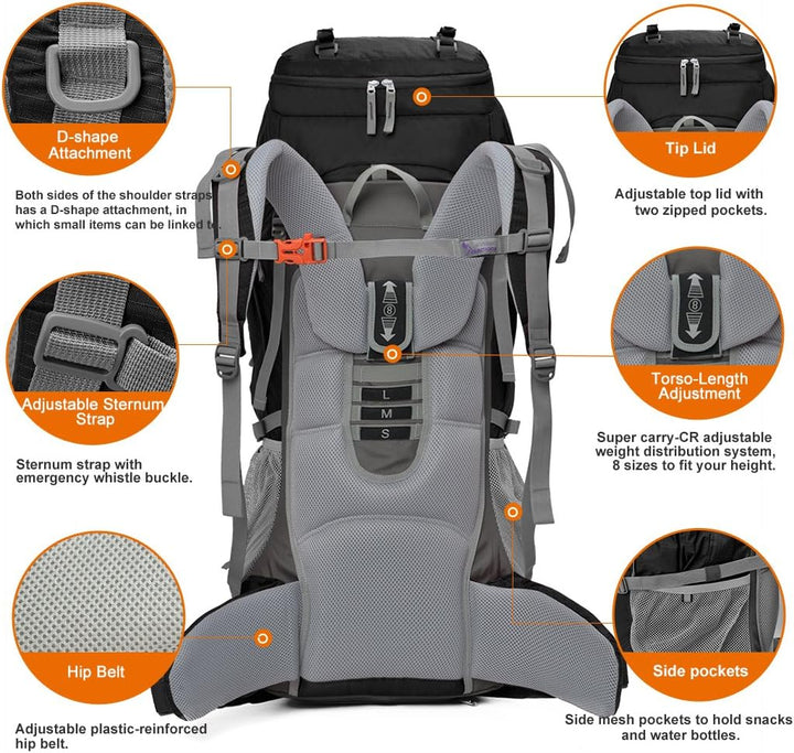 MOUNTAINTOP 70L Trekkingrucksack Innenrahmen Rucksack Wanderrucksack Herren Damen Backpacking Rucksa