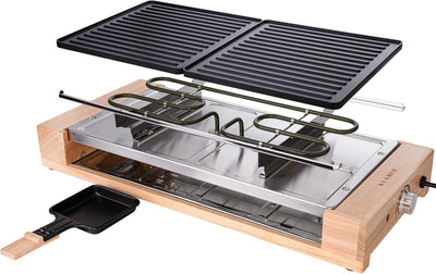 KLAMER Raclette 8 Personen, 1500W Raclette Grill mit Holzgestell, Raclette mit antihaftbeschichteter